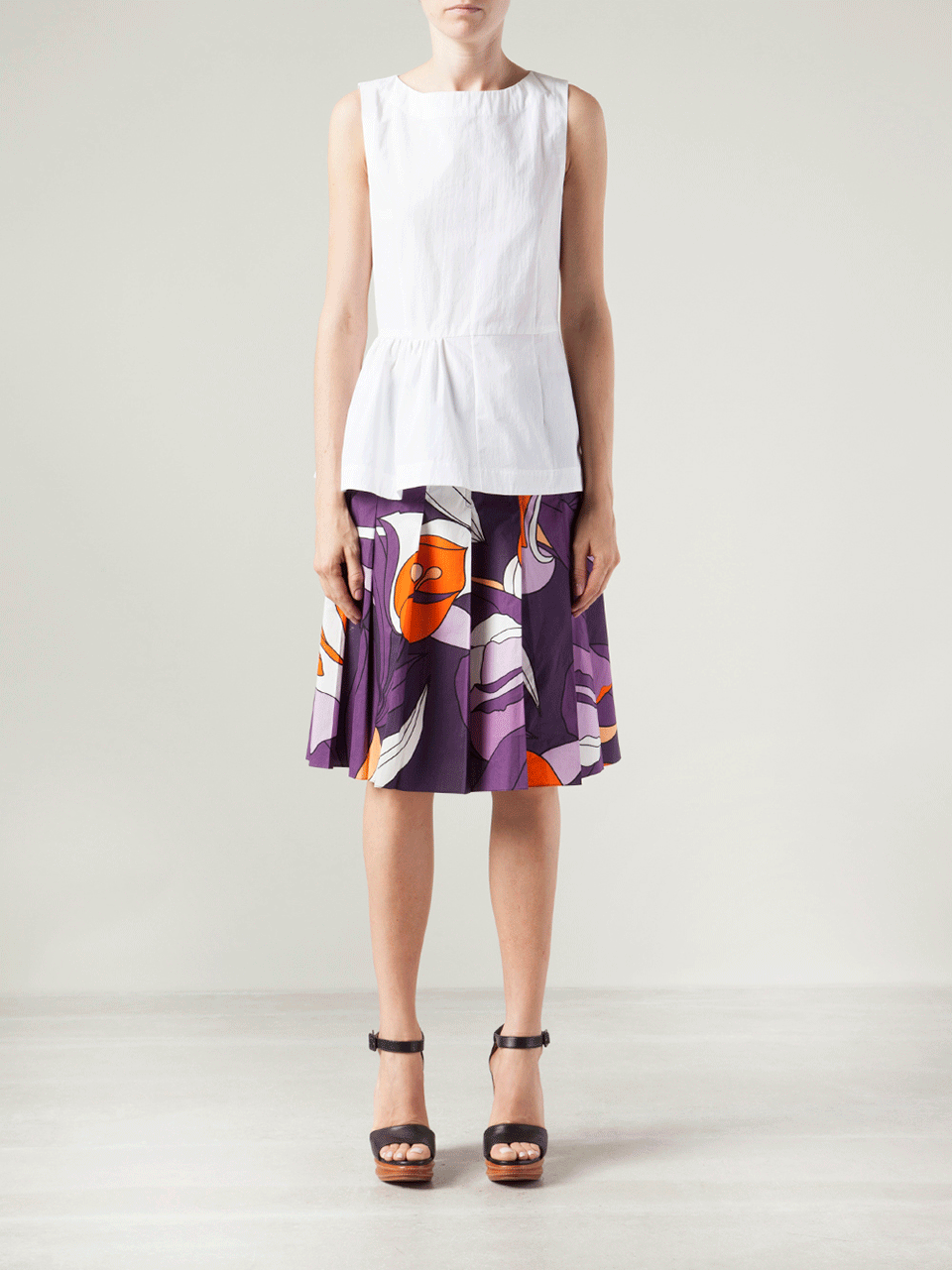MARNI-Sleeveless Crew Neck Stretch Peplum Top-