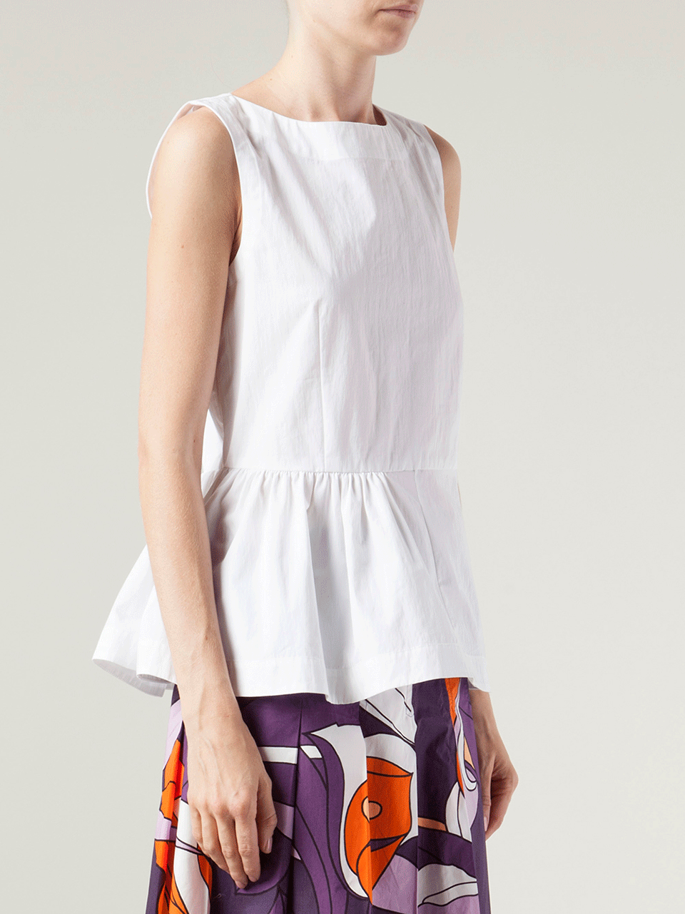 MARNI-Sleeveless Crew Neck Stretch Peplum Top-