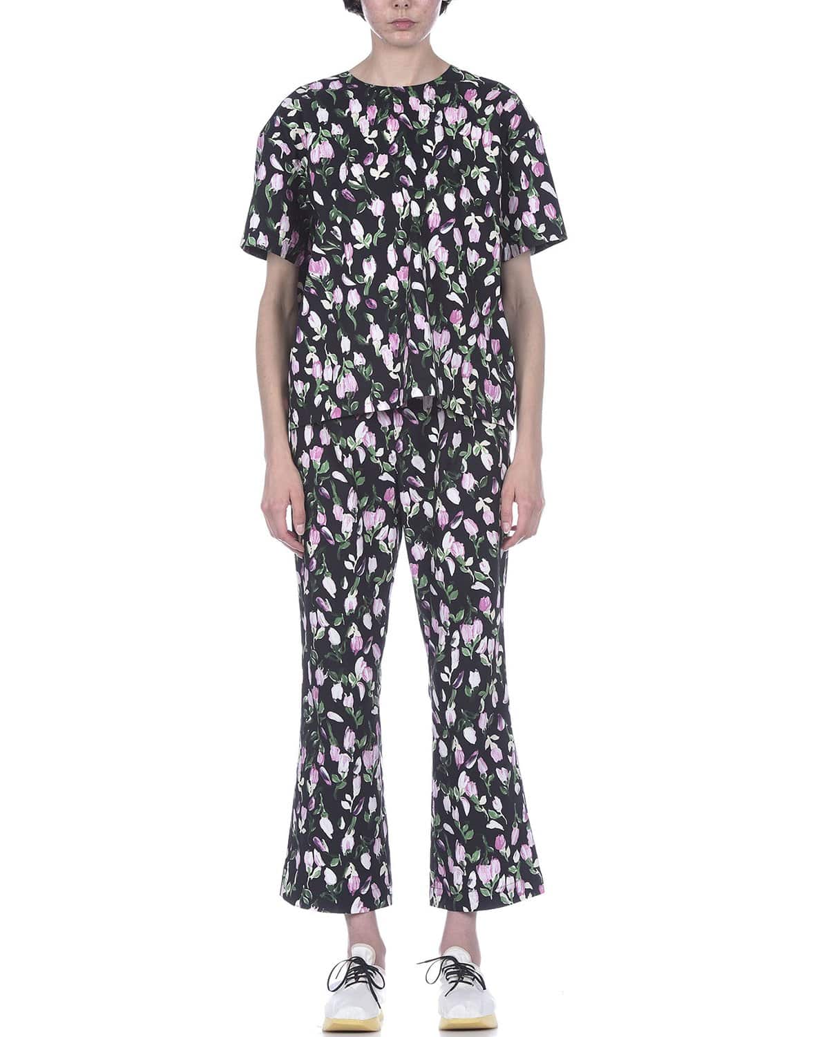 MARNI-Black Floral Ruched Sleeveless Top-