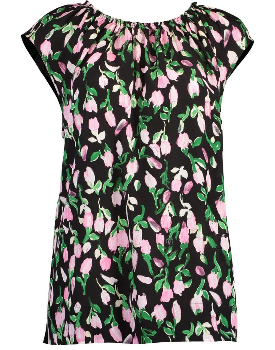 MARNI-Black Floral Ruched Sleeveless Top-