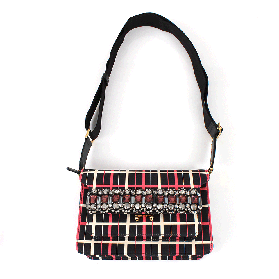 MARNI-Striped Shoulder Bag With Jeweled Flap-BLK/PNK