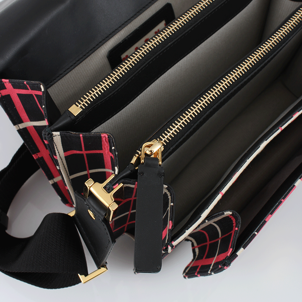 MARNI-Striped Shoulder Bag With Jeweled Flap-BLK/PNK