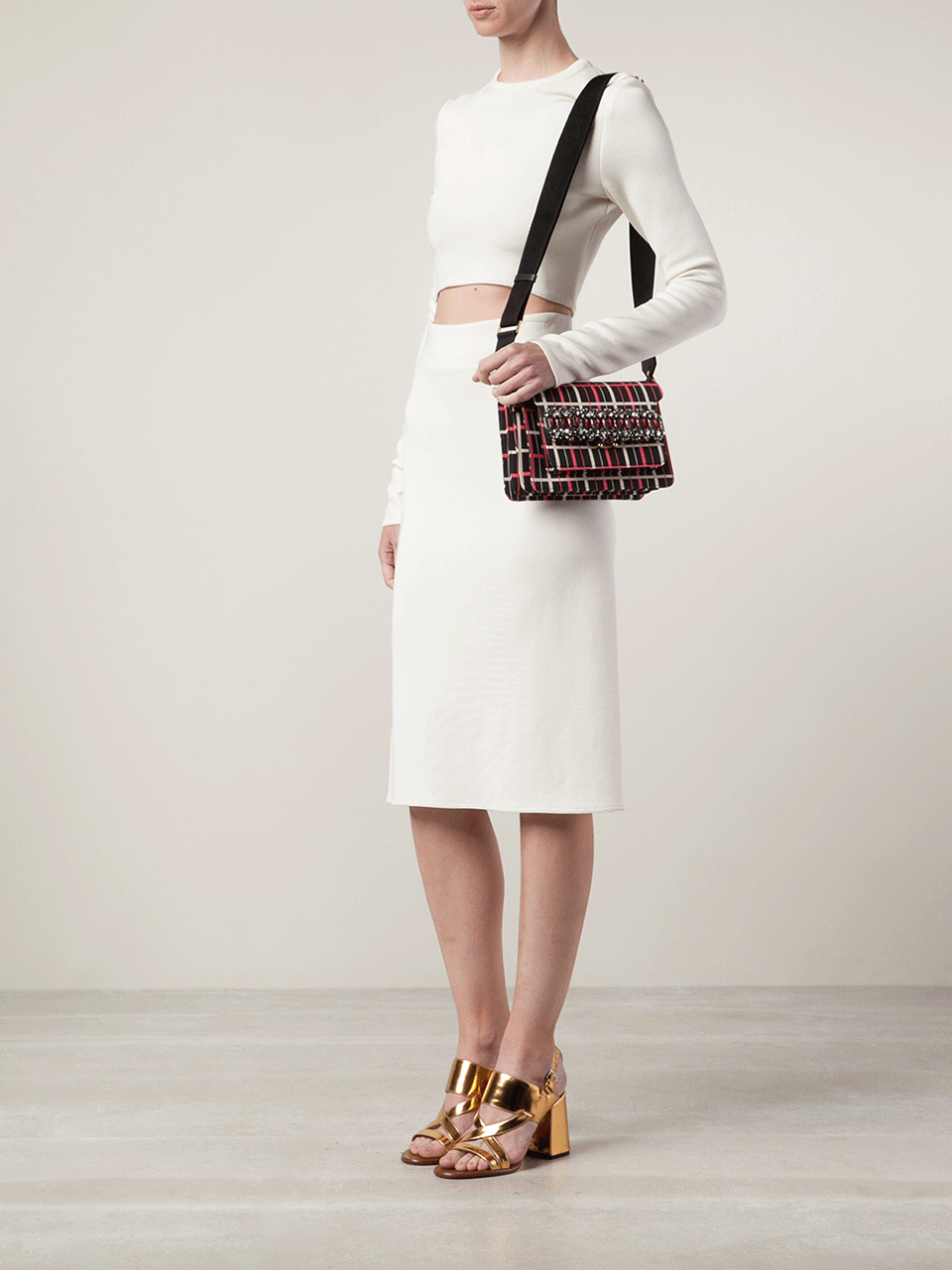 MARNI-Striped Shoulder Bag With Jeweled Flap-BLK/PNK
