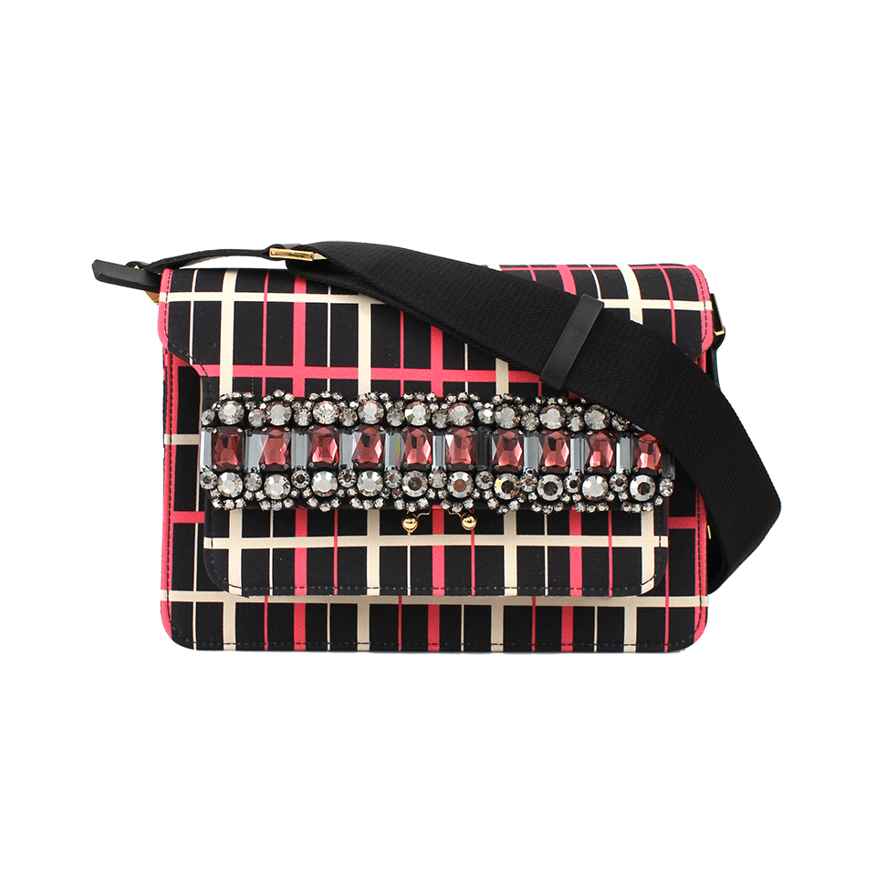 MARNI-Striped Shoulder Bag With Jeweled Flap-BLK/PNK