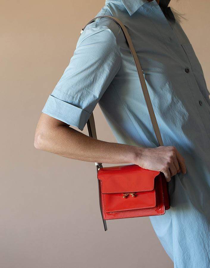 MARNI-Red Patent Leather Trunk Bag-RED/WHT