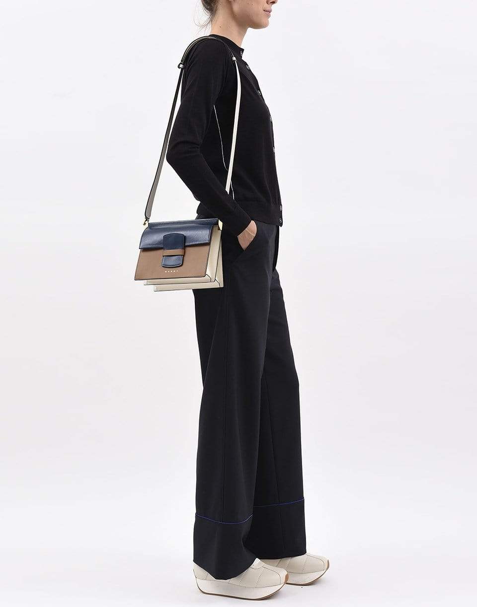 MARNI-White and Blue Severine Media Tri Color Bag-WHT/BLU