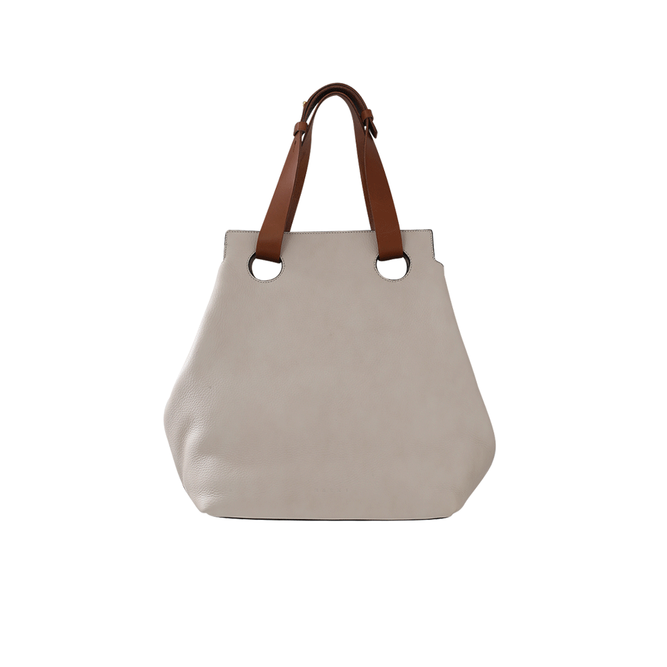 MARNI-Leather Shopping Bag-ANTRACITE/WHITE