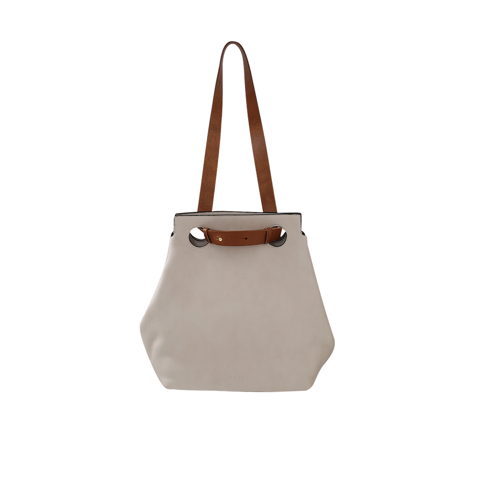MARNI-Leather Shopping Bag-ANTRACITE/WHITE