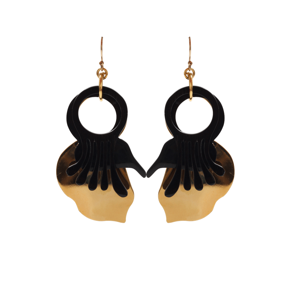 MARNI-Flower Earrings With Leaf-BLACK