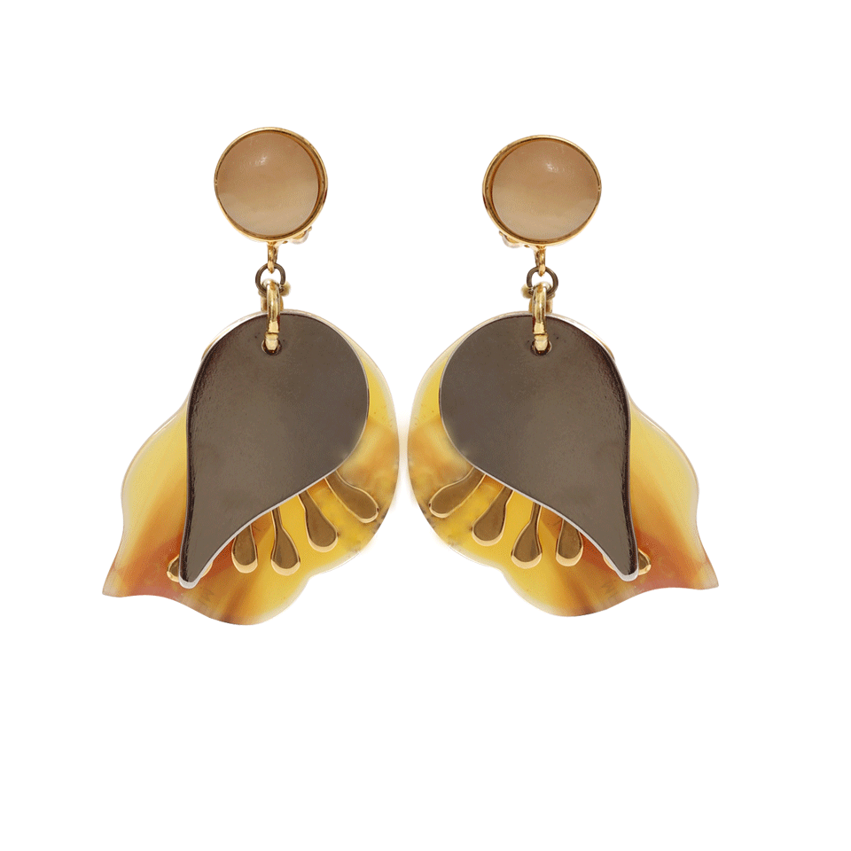 MARNI-Flower Leaf Clip Earrings-NATURAL