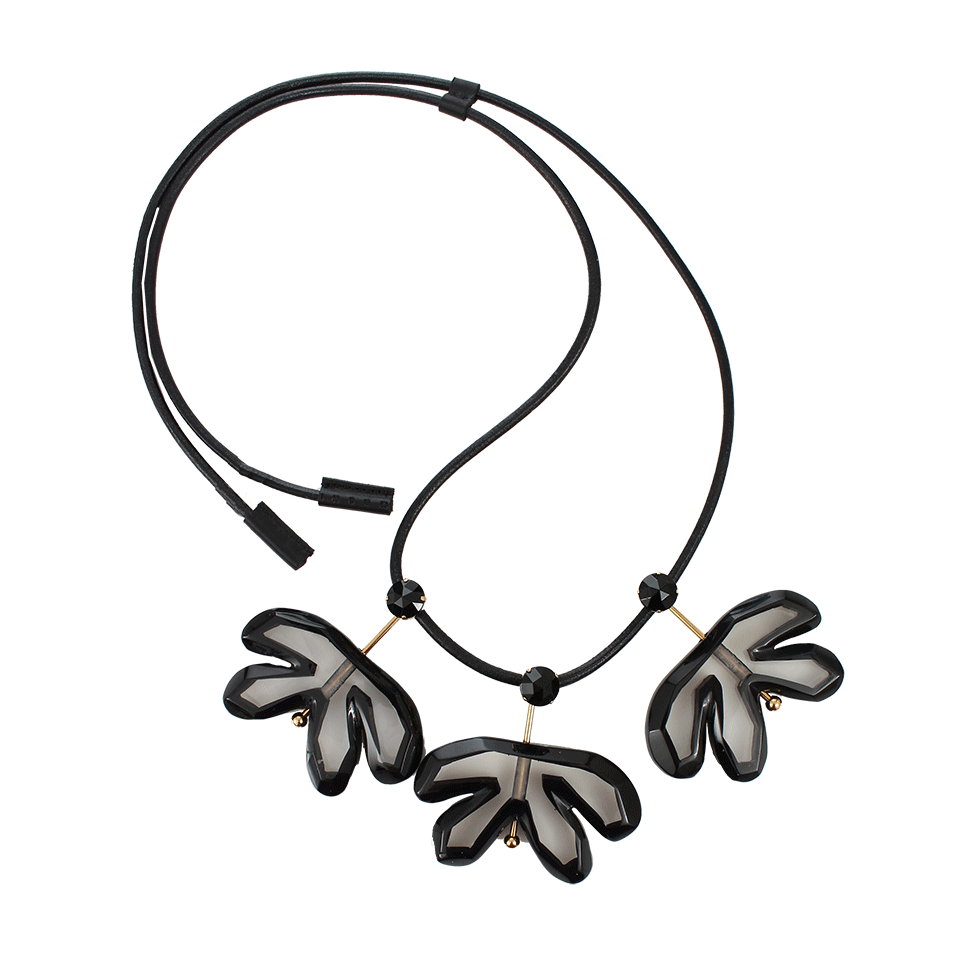 MARNI-Black And Clear Resin Three Leaf Necklace-COAL