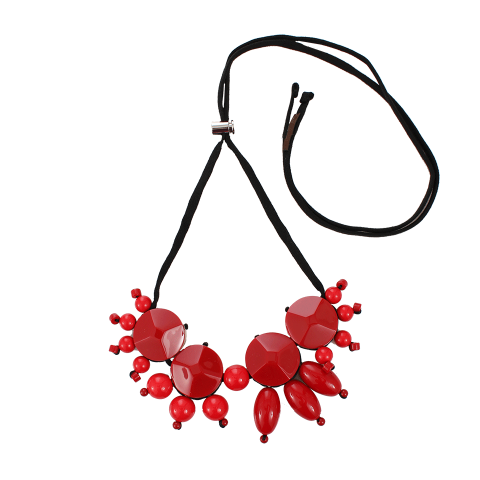 MARNI-Raspberry Circle And Bead Collar Necklace-RASPBERY