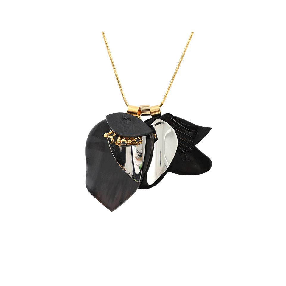MARNI-Gold Leaf Pendant Necklace-BLACK