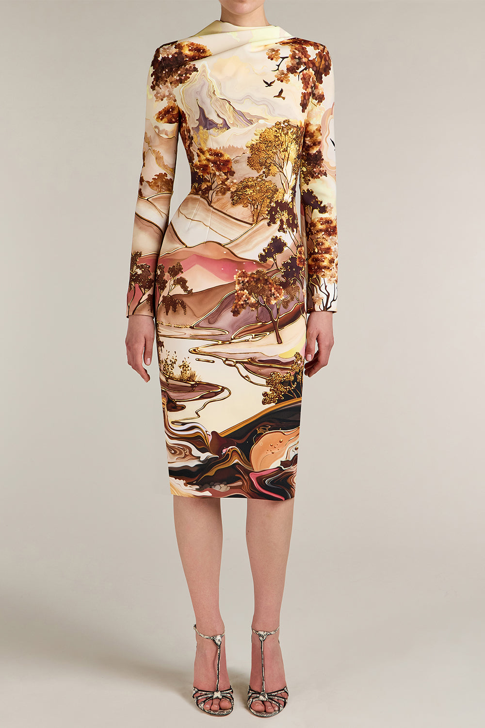  Aeila Landscape Print Long Sleeve Midi Dress-NOVELTY-4-CLOTHINGDRESSCASUAL-MARY KATRANTZOU 