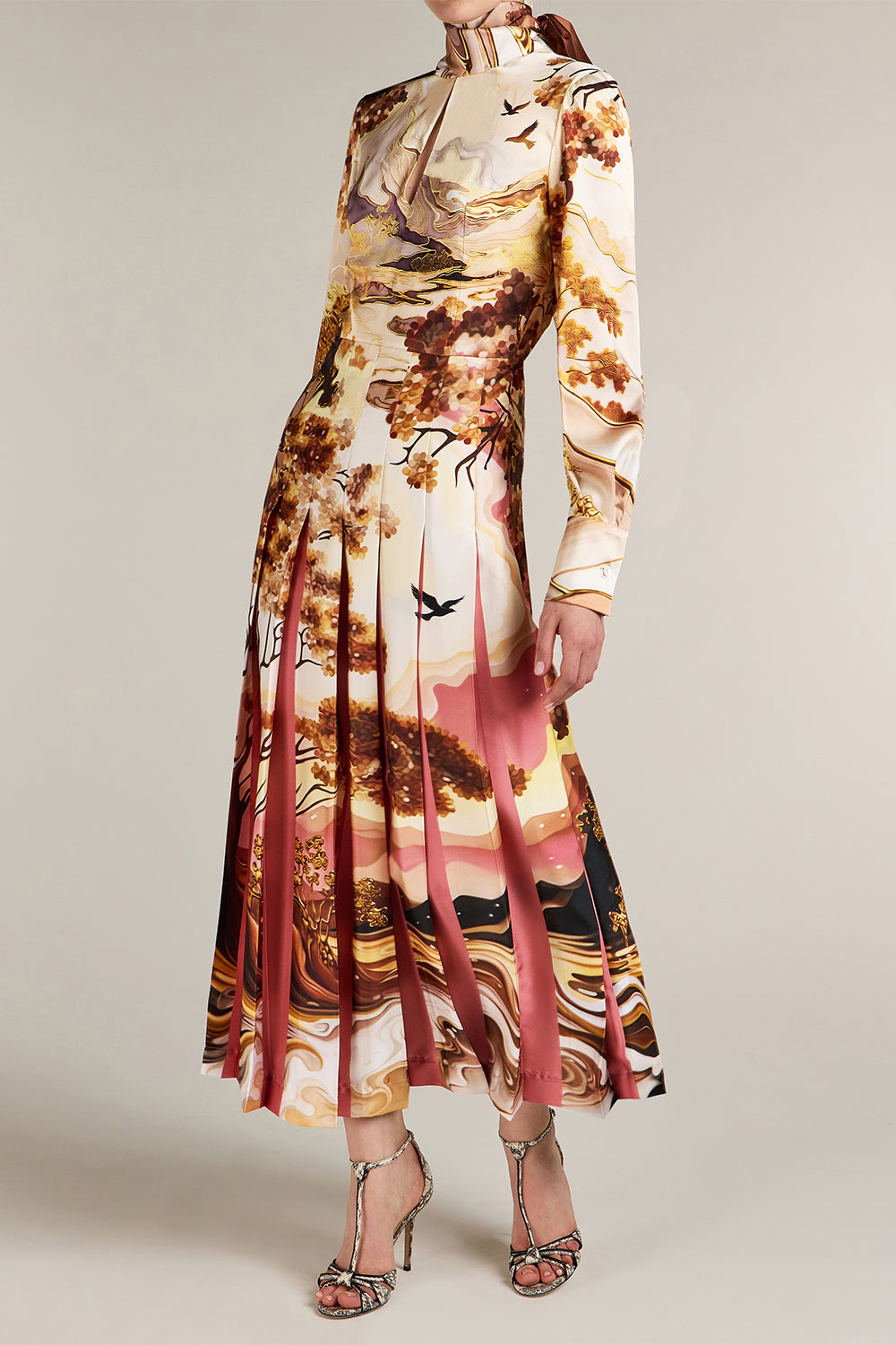 Alexis Landscape Print Tie-Neck Midi Dress-NOVELTY-4-CLOTHINGDRESSCASUAL-MARY KATRANTZOU