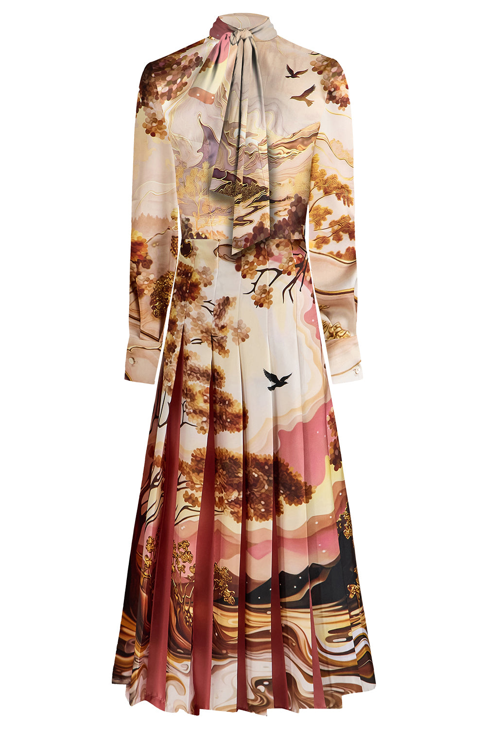  Alexis Landscape Print Tie-Neck Midi Dress-NOVELTY-4-CLOTHINGDRESSCASUAL-MARY KATRANTZOU 