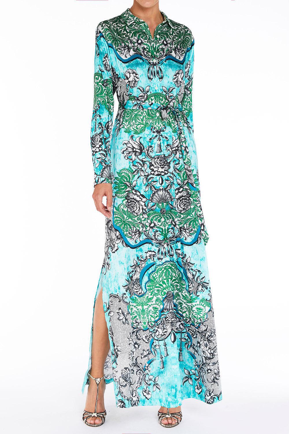 MARY KATRANTZOU-Torino Dress - Rocaille Lace Cyan-