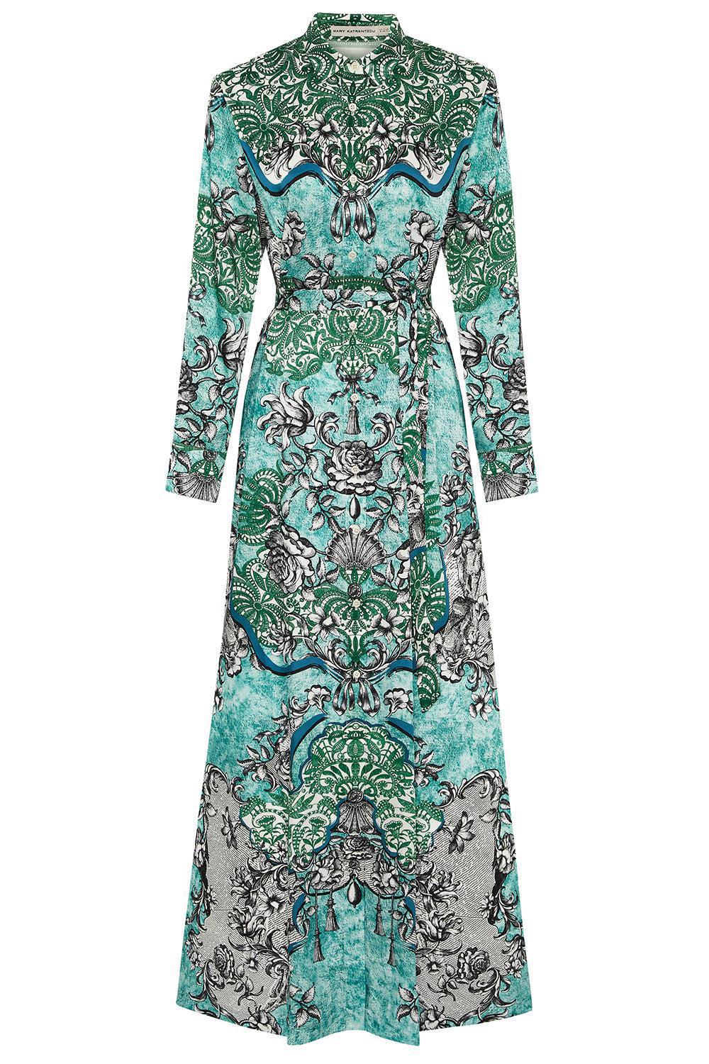 MARY KATRANTZOU-Torino Dress - Rocaille Lace Cyan-