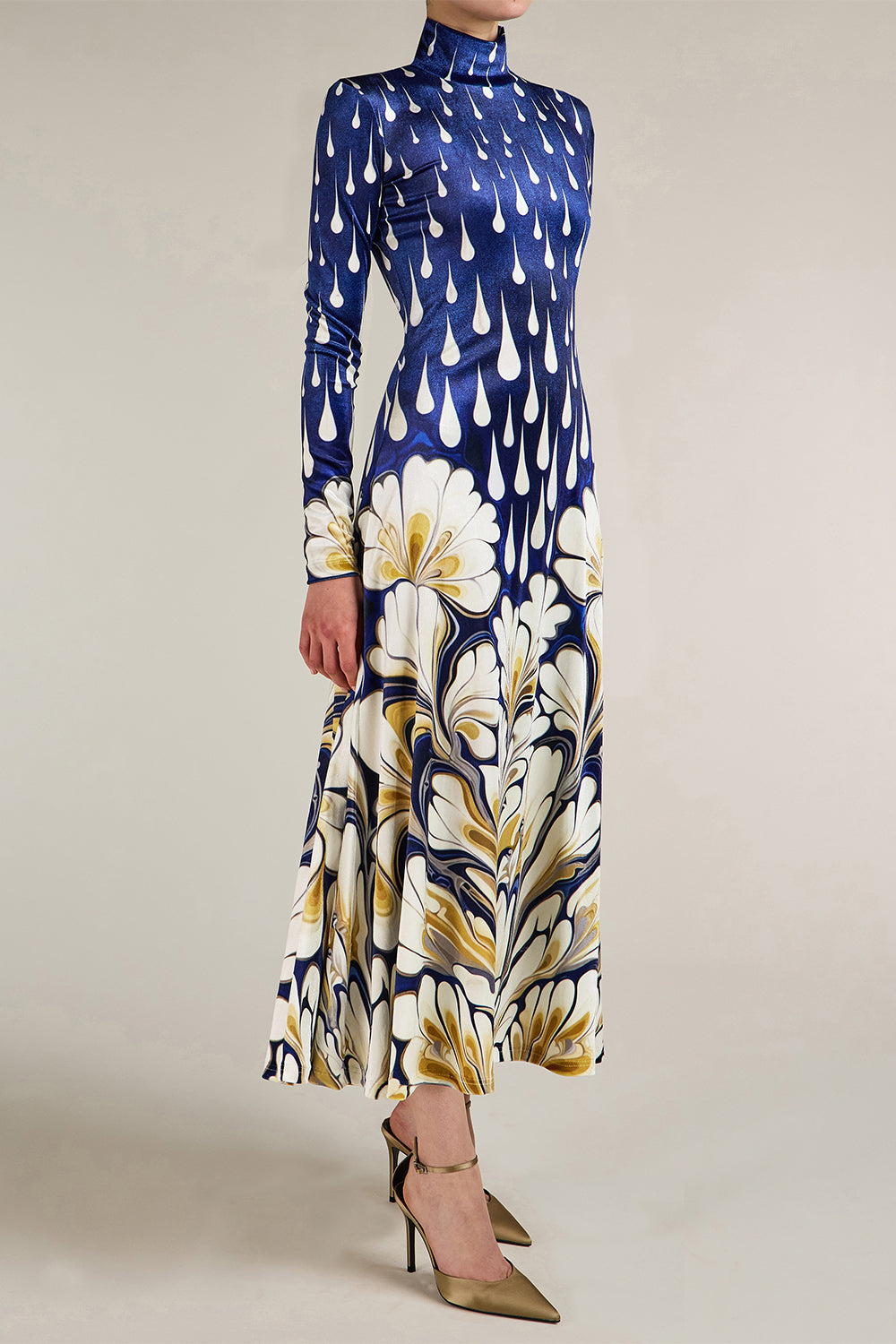  Ilya Floral Raindrop Turtleneck Midi Dress-FLORAL-XS-CLOTHINGDRESSCOCKTAIL-MARY KATRANTZOU 