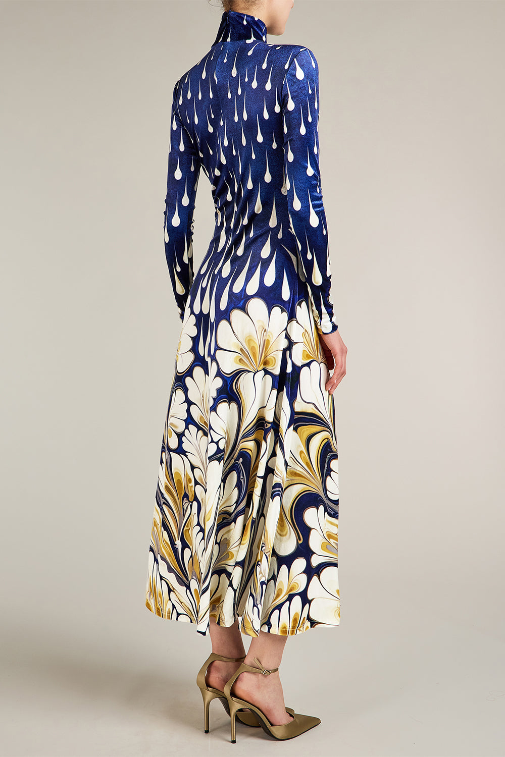 Ilya Floral Raindrop Turtleneck Midi Dress-FLORAL-XS-CLOTHINGDRESSCOCKTAIL-MARY KATRANTZOU