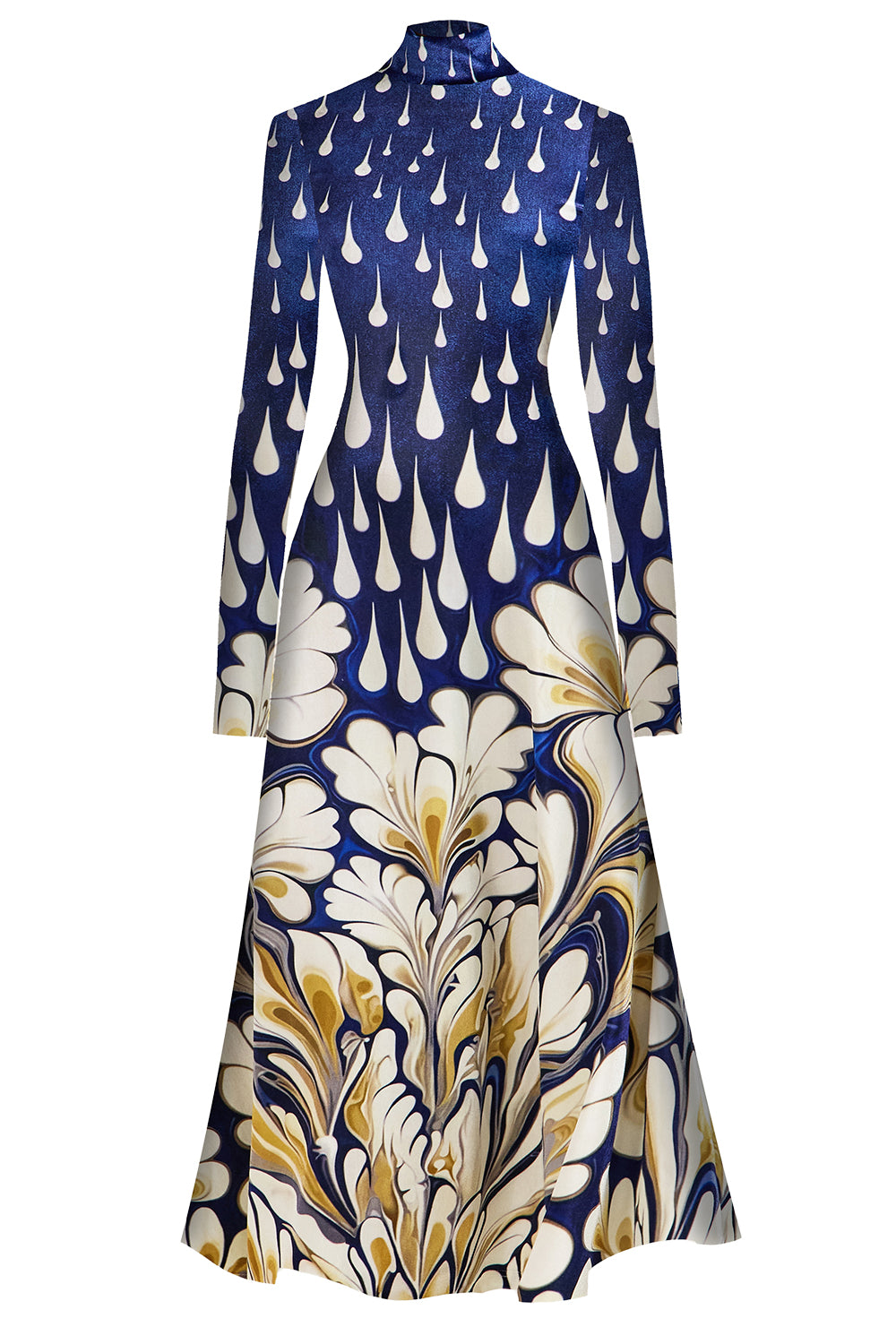Ilya Floral Raindrop Turtleneck Midi Dress-FLORAL-XS-CLOTHINGDRESSCOCKTAIL-MARY KATRANTZOU