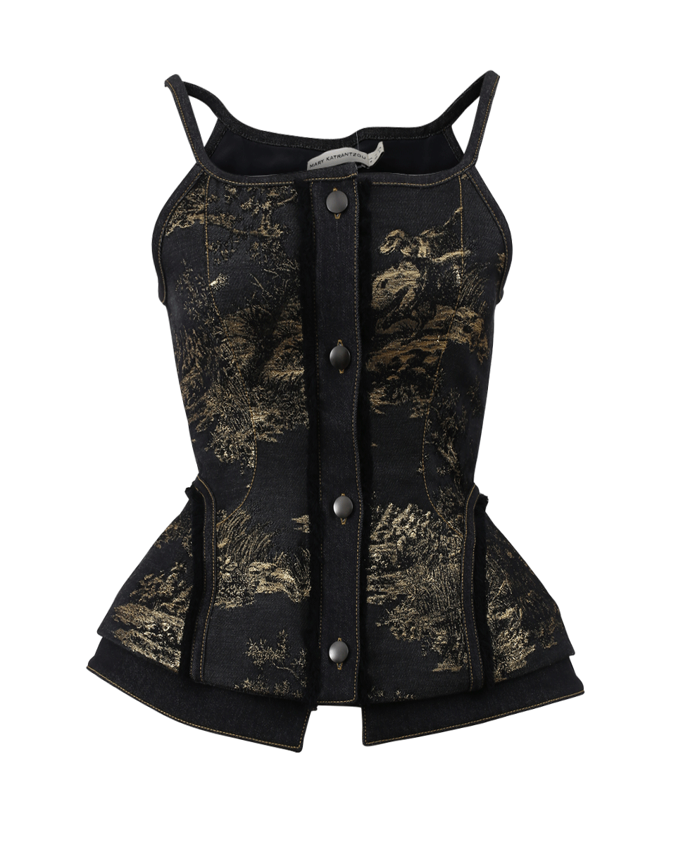 MARY KATRANTZOU-Tilbrook Embroidered Top-NVY/GLD