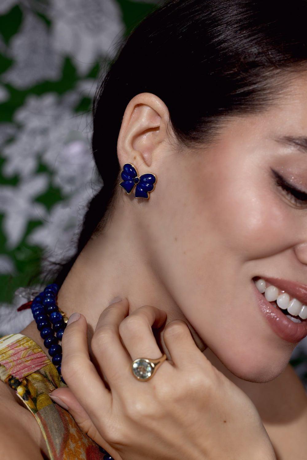 MASON & BOOKS-Berkeley Lapis Bow Stud Earrings-YELLOW GOLD