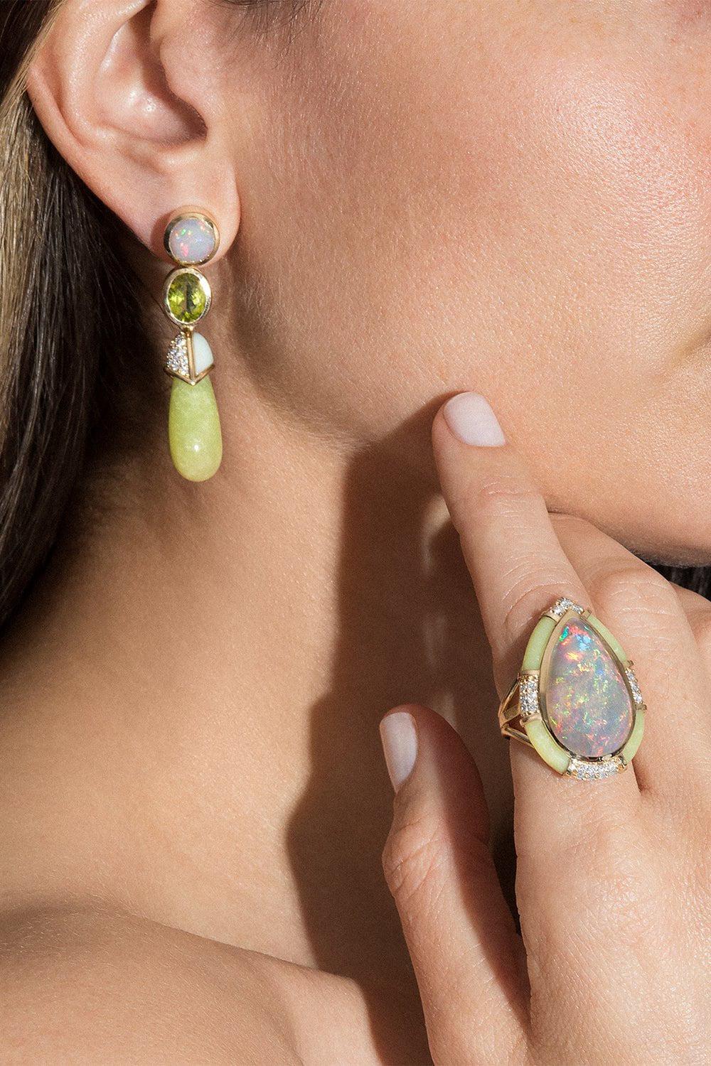 MASON & BOOKS-Lime Opal Drip Drop Statement Earrings-YELLOW GOLD