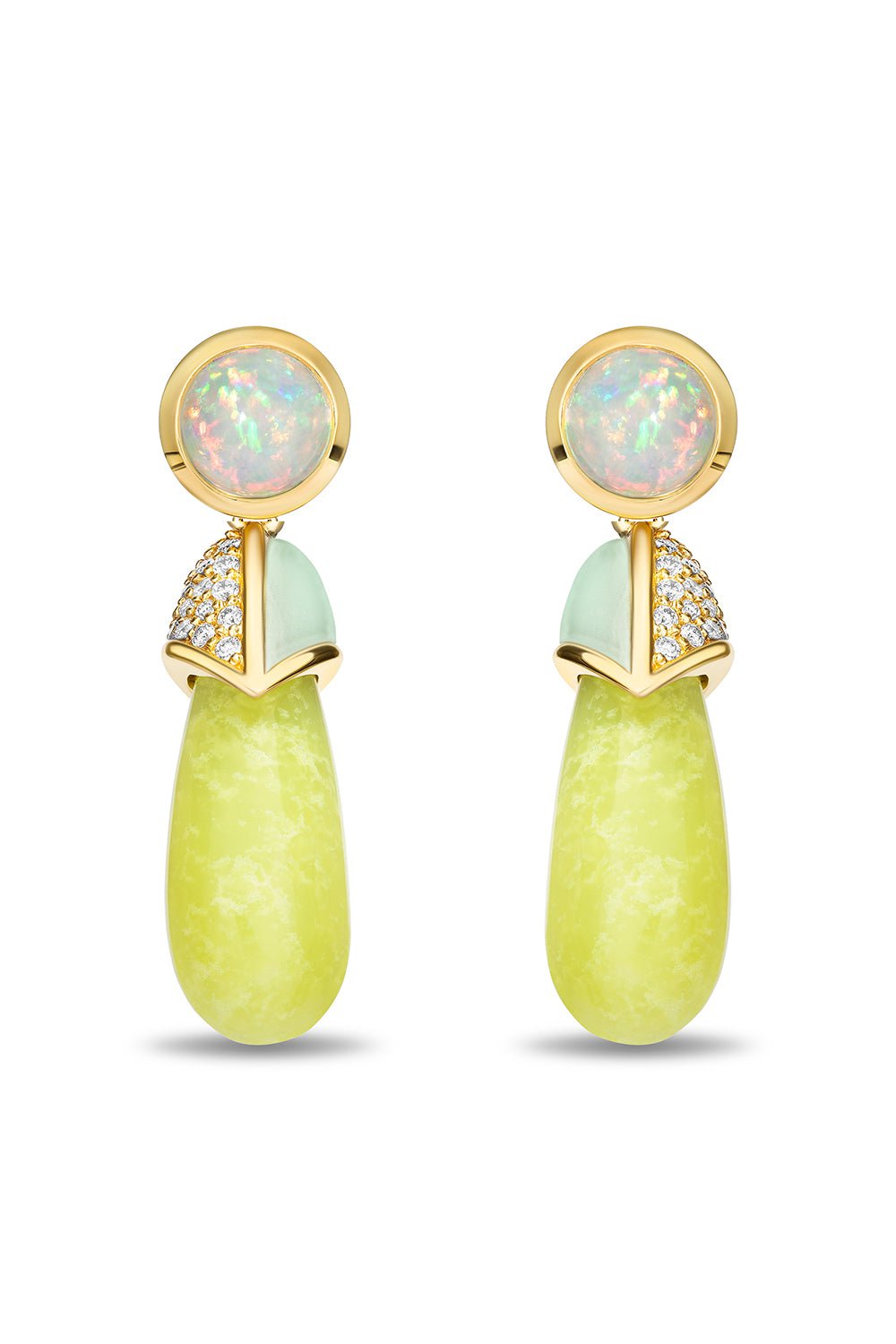  MASON & BOOKS-Lime Opal Drip Drop Statement Earrings-YELLOW GOLD 