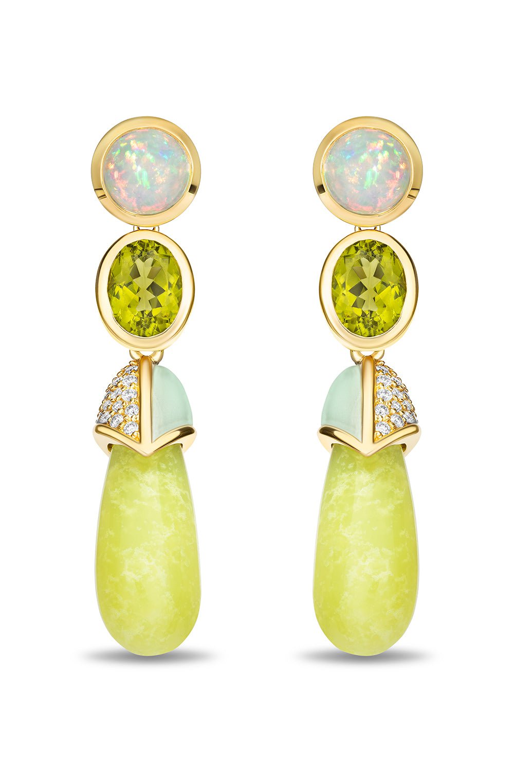  MASON & BOOKS-Lime Opal Drip Drop Statement Earrings-YELLOW GOLD 