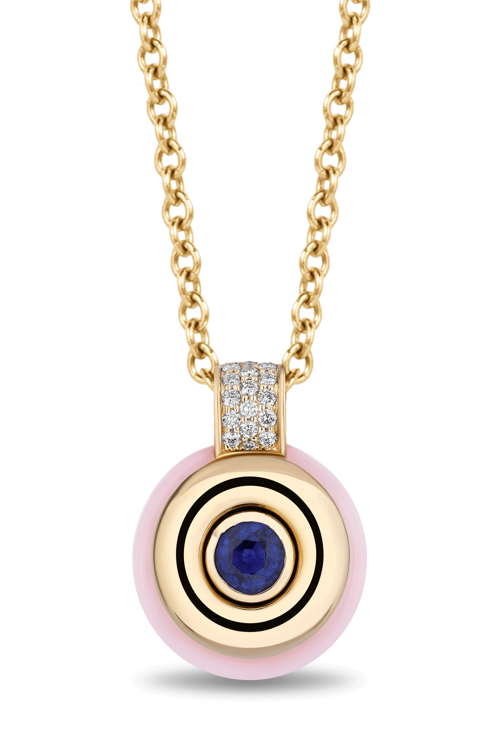 Blue Sapphire Mini Donut Pendant Necklace-YELLOW GOLD-18-JEWELRYFINE JEWELNECKLACE O-MASON & BOOKS