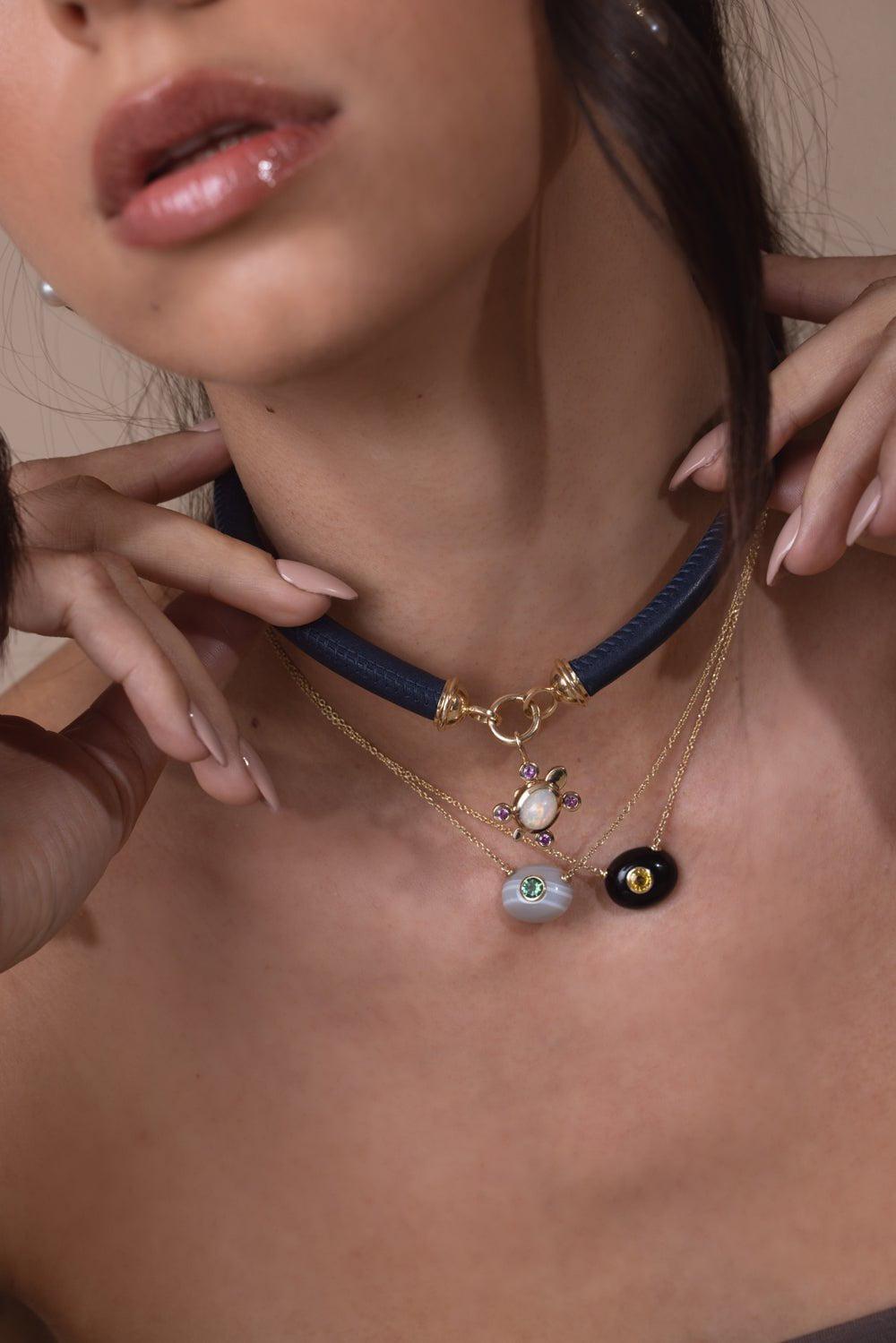 MASON & BOOKS-Agate Milestone Necklace-YELLOW GOLD