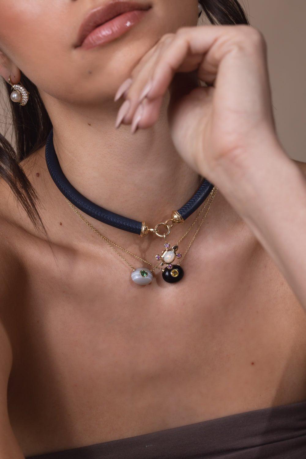 MASON & BOOKS-Black Agate Milestone Necklace-YELLOW GOLD