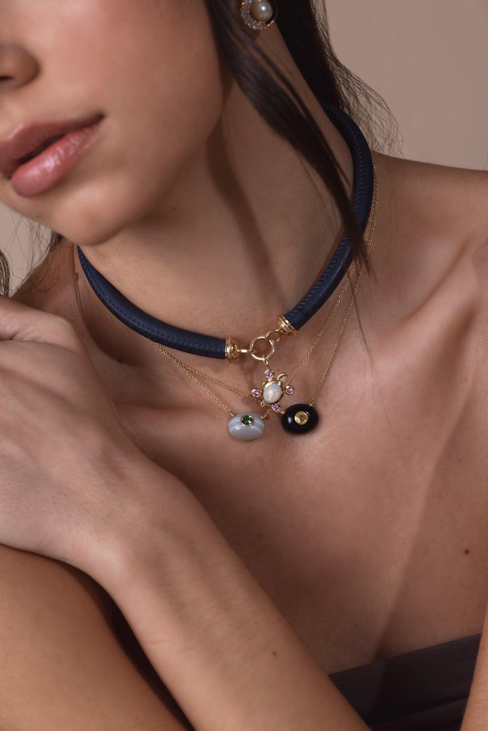 MASON & BOOKS-Black Agate Milestone Necklace-YELLOW GOLD