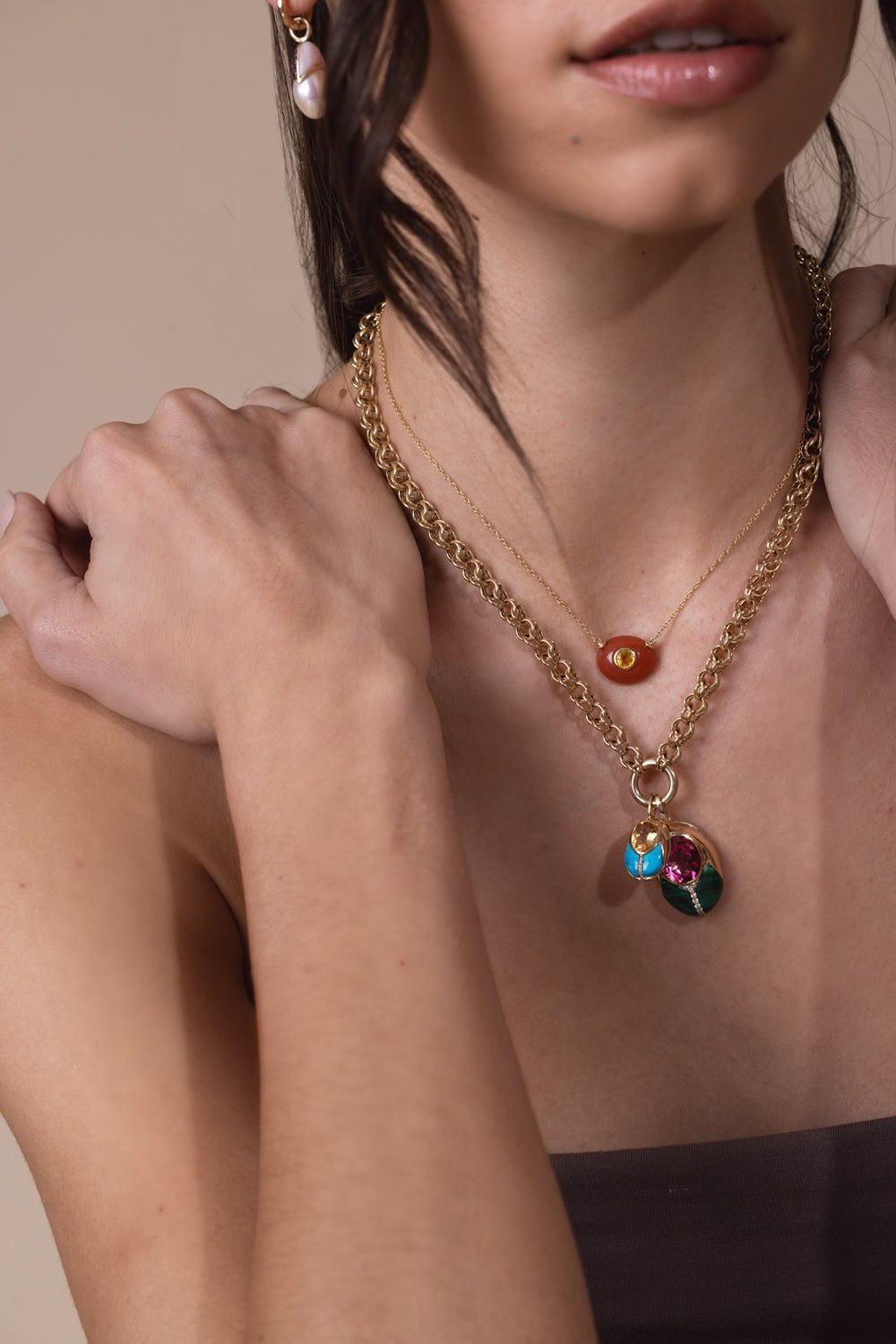 MASON & BOOKS-Carnelian Milestone Necklace-YELLOW GOLD
