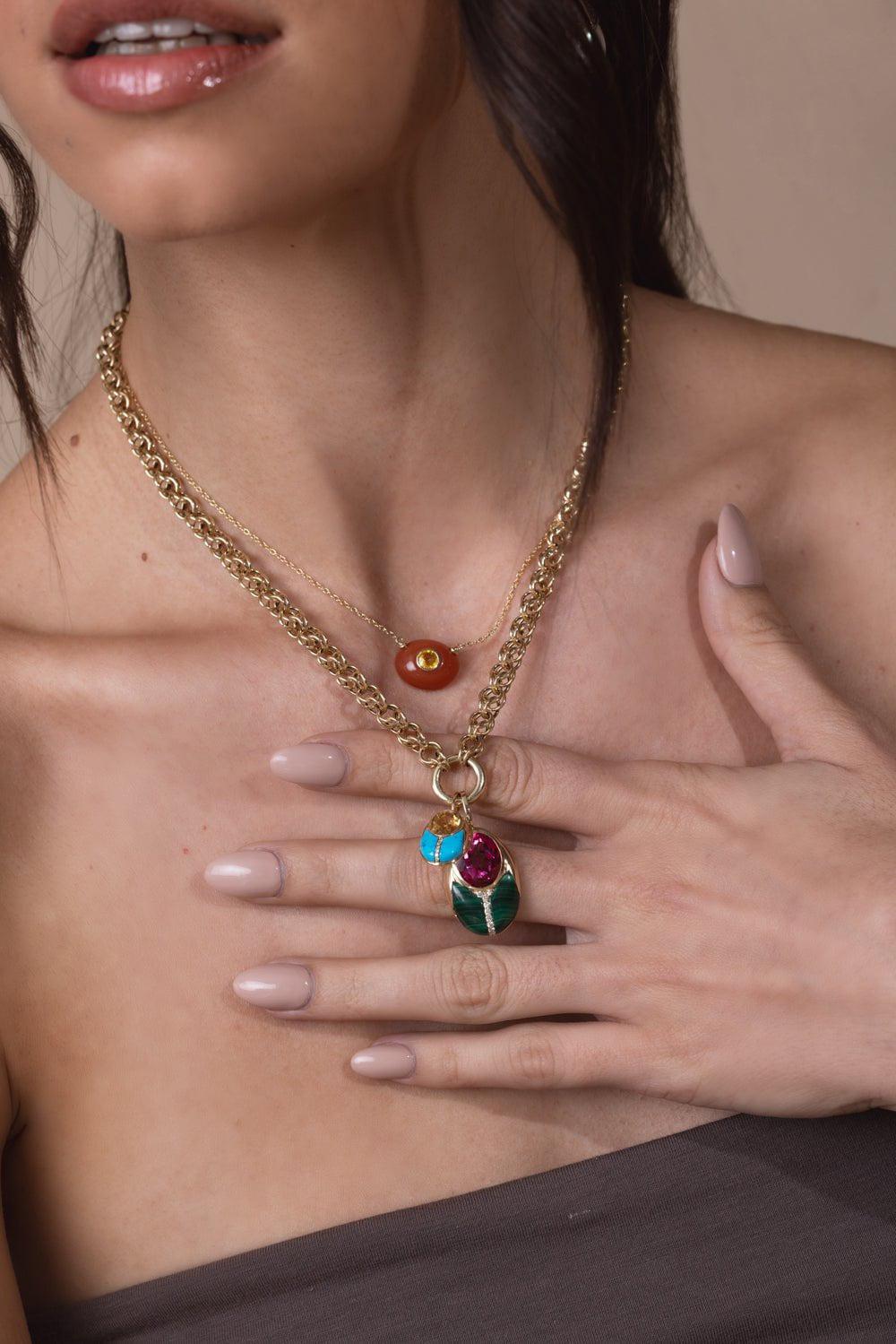 MASON & BOOKS-Carnelian Milestone Necklace-YELLOW GOLD