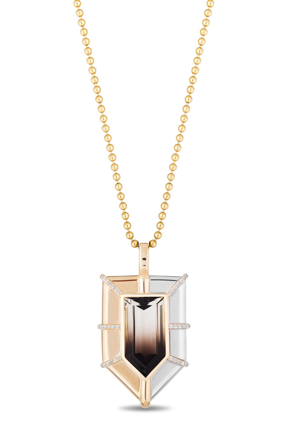 MASON & BOOKS-Large Two Toned Shield Pendant Necklace - Citrine-YELLOW GOLD