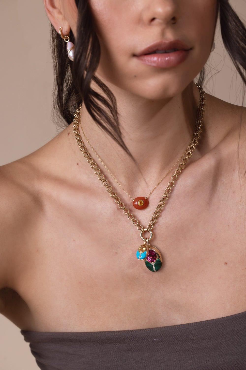 MASON & BOOKS-Big Love Bug Malachite Pendant-YELLOW GOLD