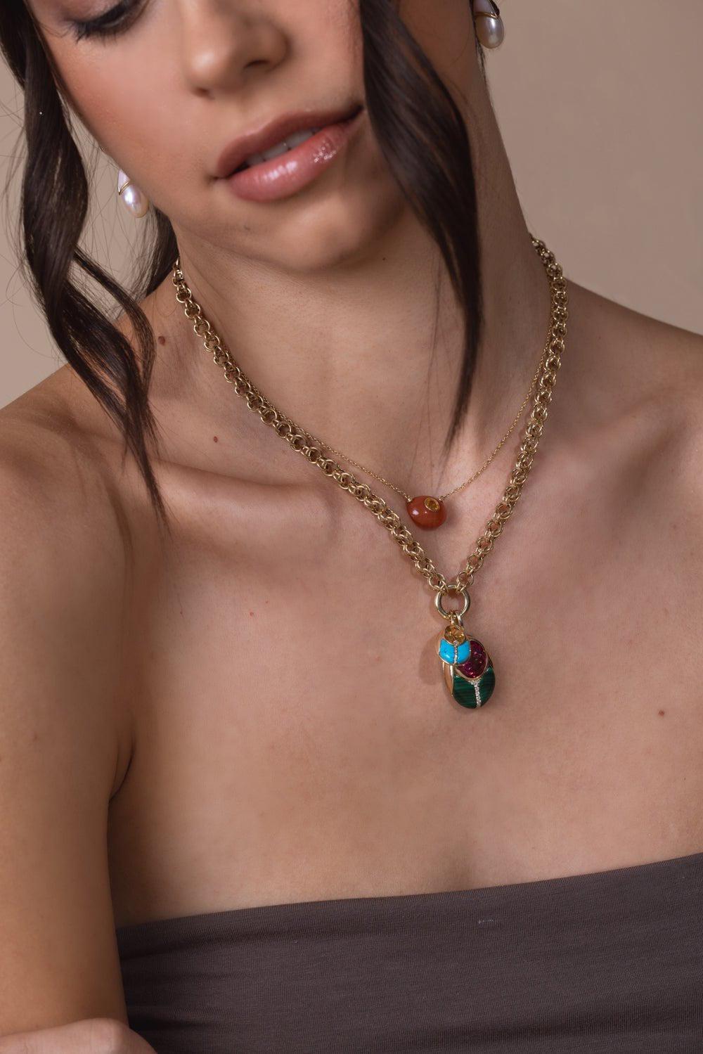 MASON & BOOKS-Big Love Bug Malachite Pendant-YELLOW GOLD
