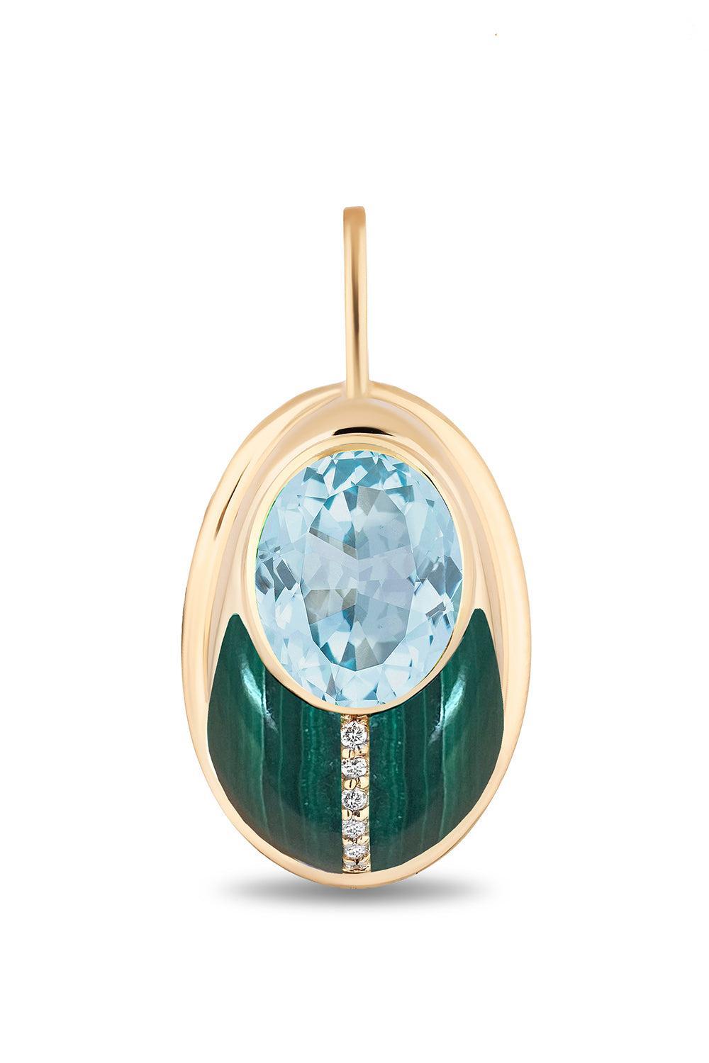 Malachite Diamond Love Bug Pendant-YELLOW GOLD-JEWELRYFINE JEWELPENDANT-MASON & BOOKS