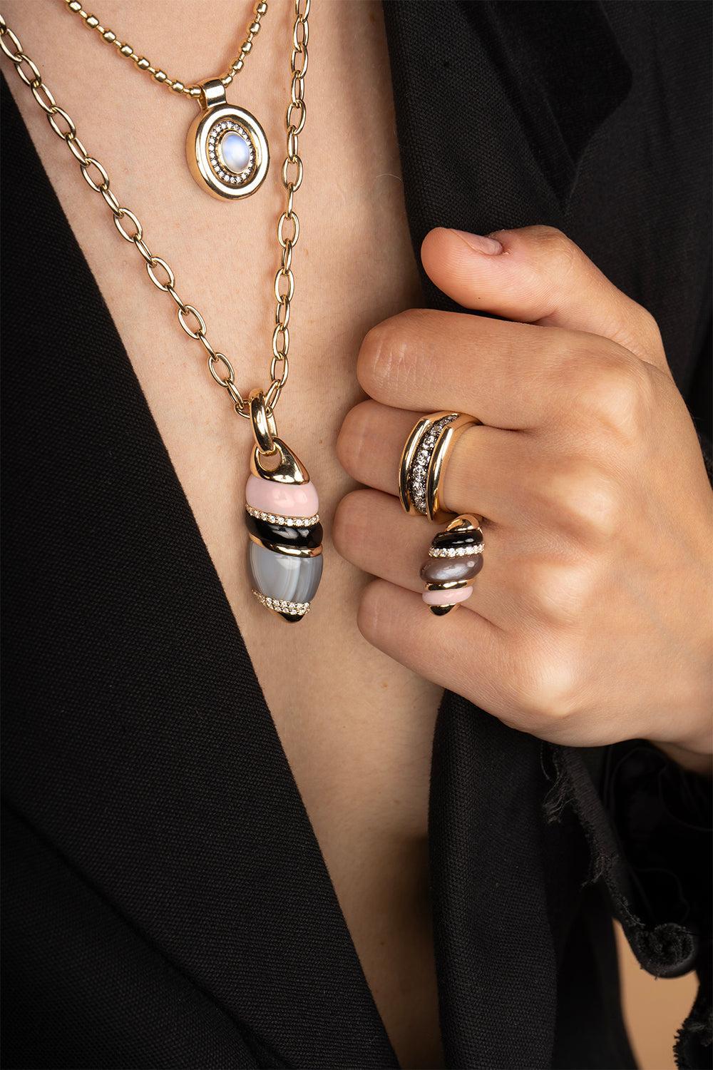 Large Turritella Pendant-YELLOW GOLD-ONYX-JEWELRYFINE JEWELPENDANT-MASON & BOOKS