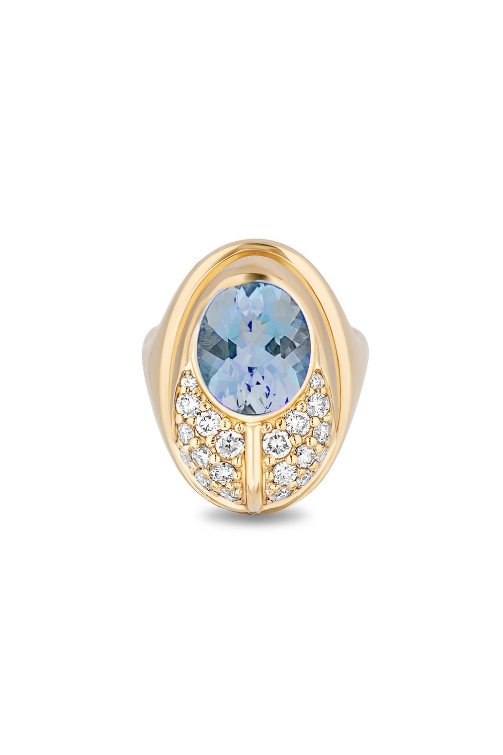 MASON & BOOKS-Small Aquamarine Love Bug Ring-YELLOW GOLD