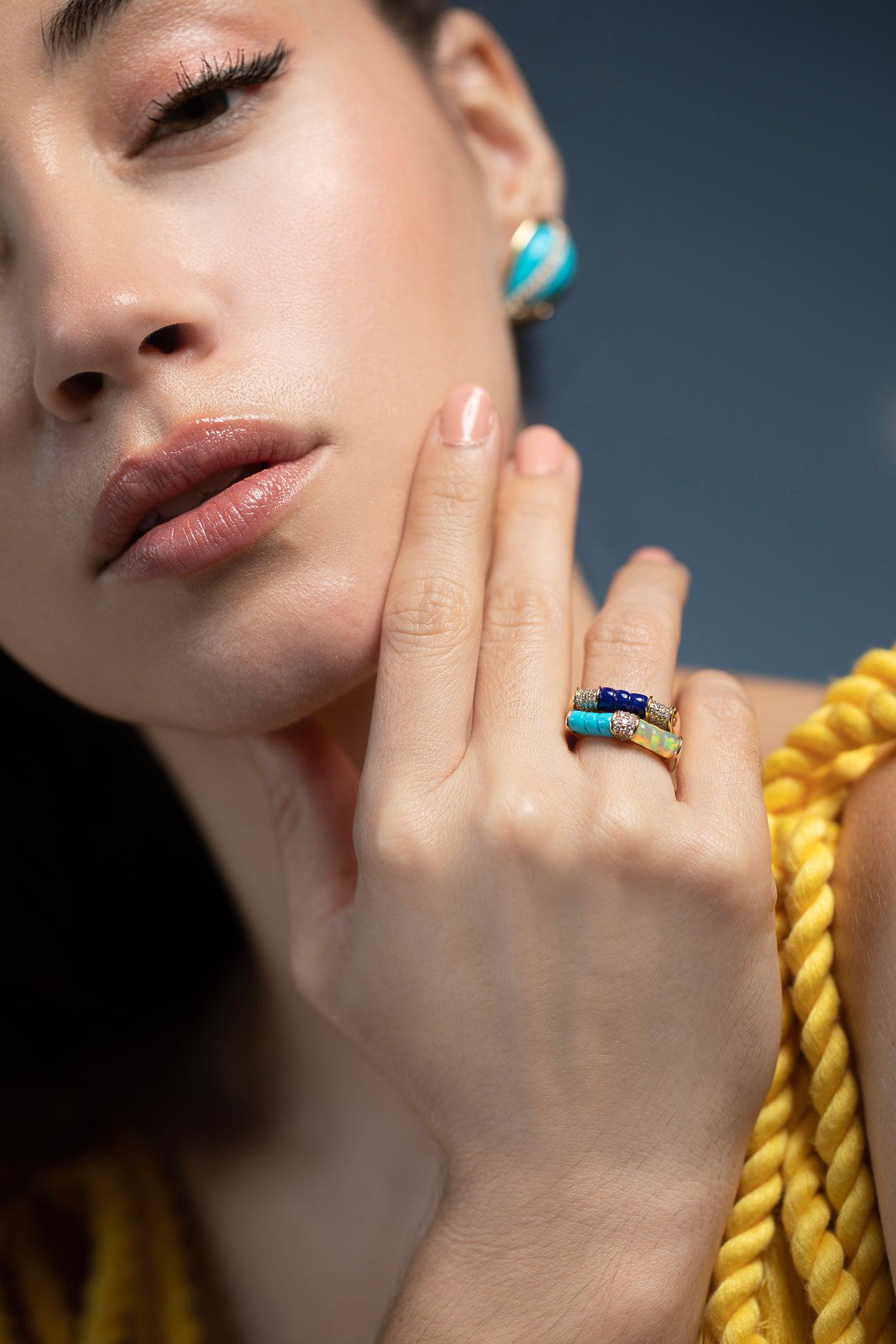 MASON & BOOKS-DNA Double Ring - Turquoise-YELLOW GOLD