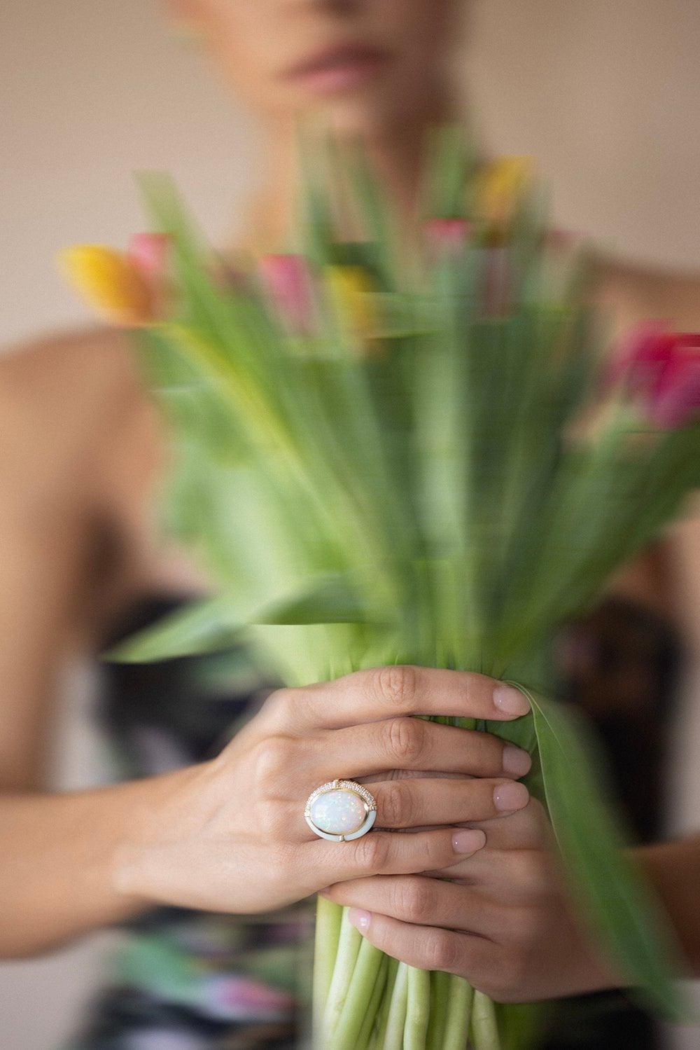 MASON & BOOKS-Large Sugar And Spice Cocktail Ring - Opal-YELLOW GOLD