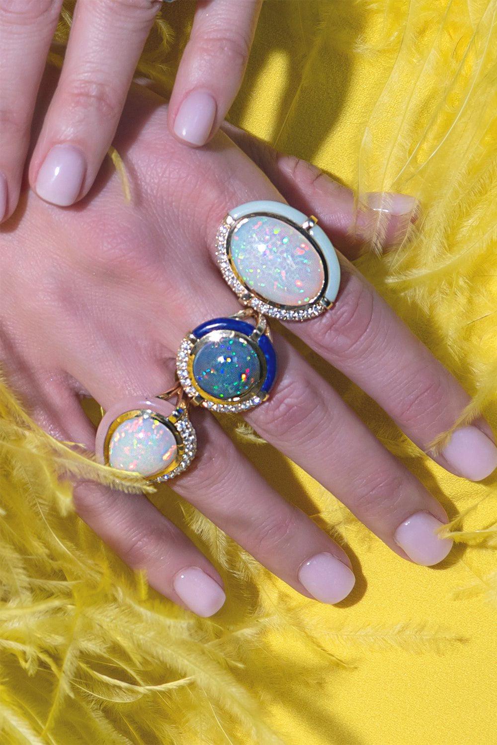 MASON & BOOKS-Large Sugar And Spice Cocktail Ring - Opal-YELLOW GOLD