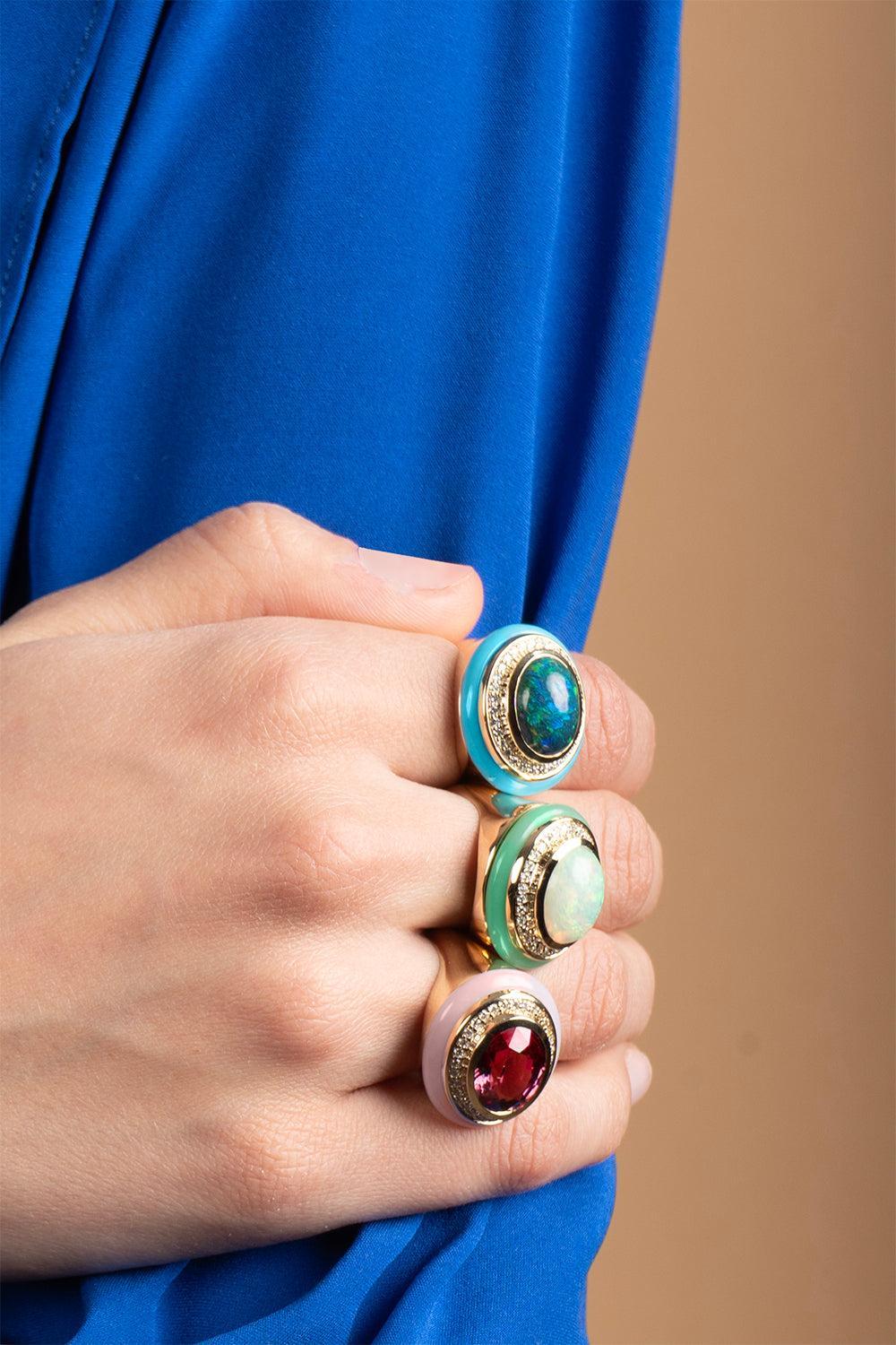 Rhodonite Garnet Cupcake Ring-YELLOW GOLD-6.5-JEWELRYFINE JEWELRING-MASON & BOOKS