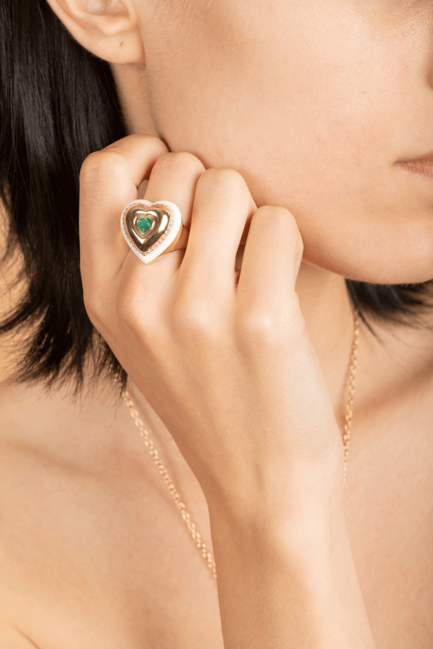 Emerald Linzer Heart Ring-YELLOW GOLD-6.75-JEWELRYFINE JEWELRING-MASON & BOOKS