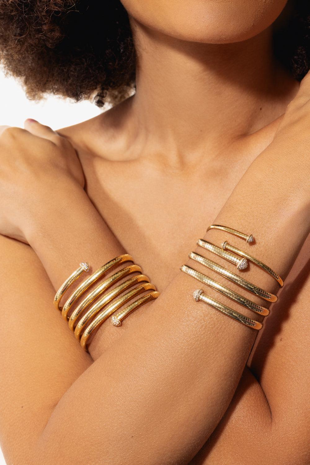 Rugiada 5 Row Diamond Tip Serpent Bracelet-YELLOW GOLD-M-JEWELRYFINE JEWELBRACELET O-MATTIA CIELO