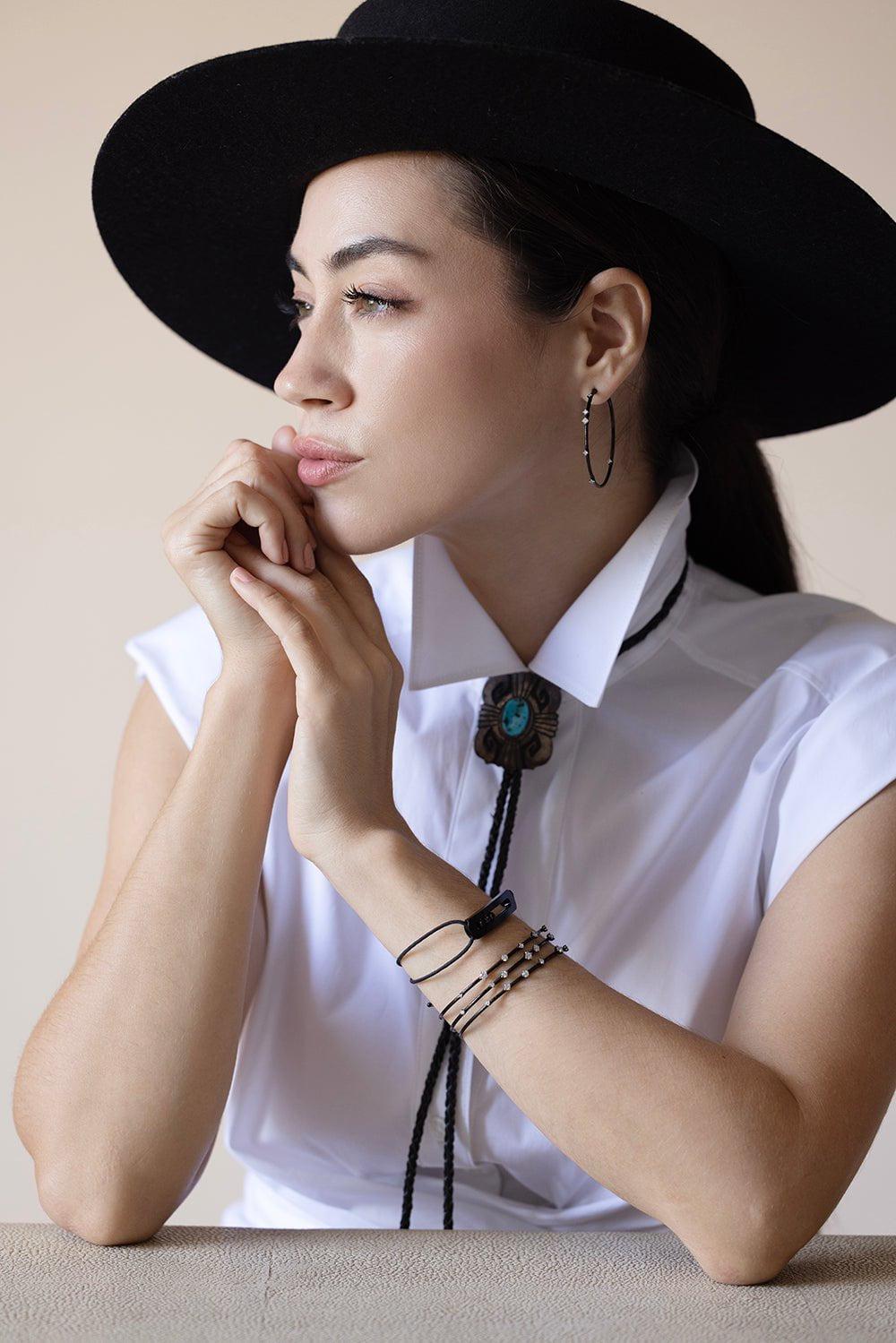 MATTIA CIELO-4cm Black Hoop Earring-BLACK GOLD