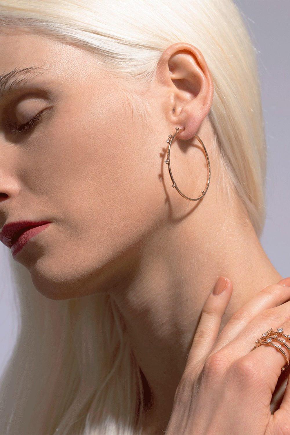 MATTIA CIELO-4cm Rose Gold Rugiada Diamond Hoop Earrings-ROSE GOLD